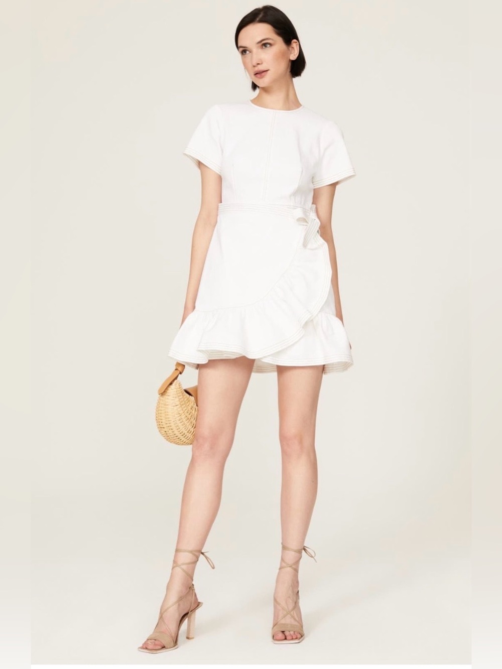 Cinq a Sept~Josi~White Denim Ruffle Wrap Mini Dress~Size 4~$395~